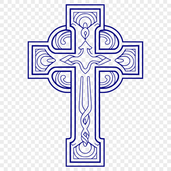 An ornate Christian cross with intricate details, suitable for various design applications.