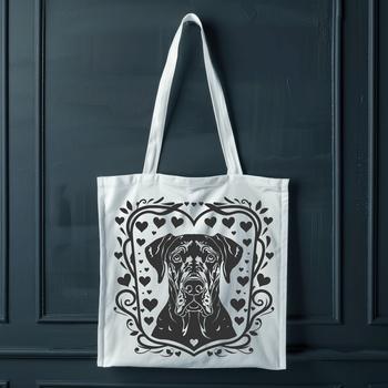 Large breed dog illustration with ornate details and love hearts.