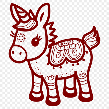 A colorful, ornate illustration of a cute standing donkey in full body view.