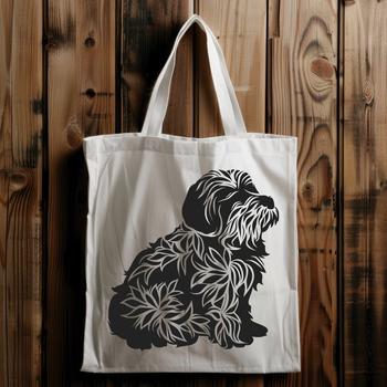 A full-body illustration of a small dog breed, the Havanese, sitting calmly with intricate details.