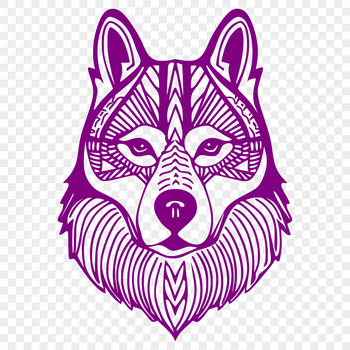 Close-up vector illustration of a Siberian Husky's head with ornate details.
