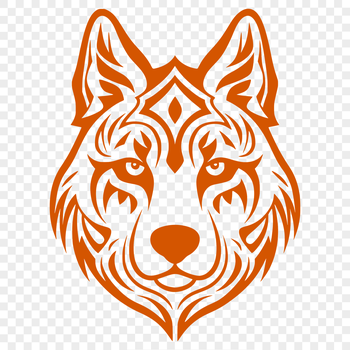 An illustrated Siberian Husky's head with intricate facial features.