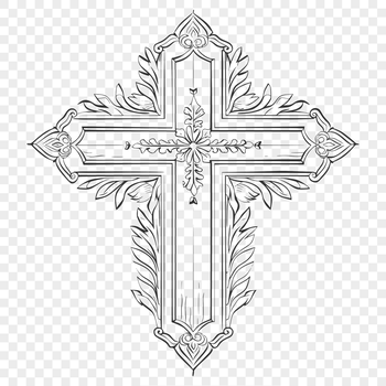A detailed, ornate cross symbol commonly used in Christian religious contexts.