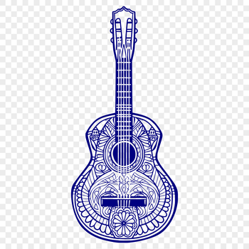 A detailed, ornate illustration of a guitar, suitable for vector design and cutting machine projects.