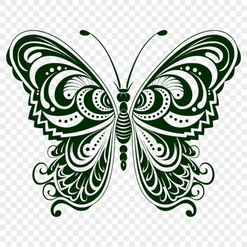 A colorful, full-body depiction of an ornate butterfly, suitable for gardening-themed designs.