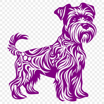 A detailed full-body illustration of a standing miniature schnauzer dog.