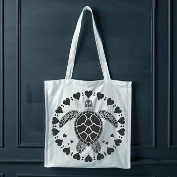 A full-body illustration of a sea turtle with intricate details and ornate design elements.