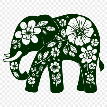 A detailed vector illustration of a standing elephant with intricate floral patterns.