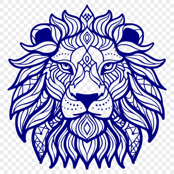 A detailed illustration of a lion's head in a stylized, ornate design.