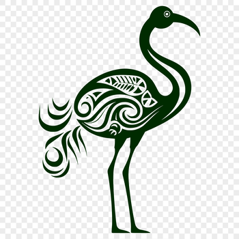 A detailed full-body rendering of a flamingo bird in ornate design style.