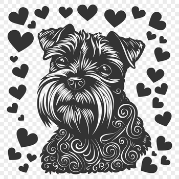 A vector illustration of a miniature dog's head featuring ornate details.