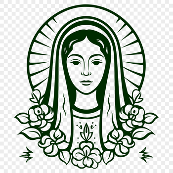 A vector representation of Our Lady, depicted in traditional Catholic iconography with intricate details.