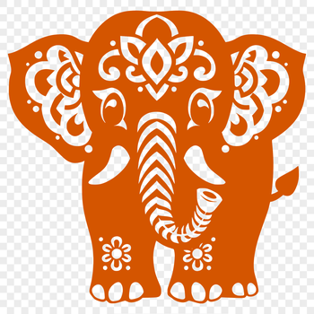 A detailed, full-body illustration of a standing elephant, suitable for vector design and digital cutting.