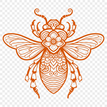An ornate illustration of a bee in full body view, suitable for gardening and craft projects.