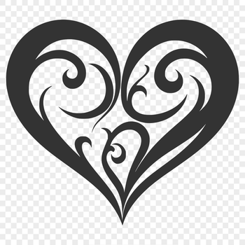 A stylized heart shape with ornate details, suitable for use in graphic design projects.