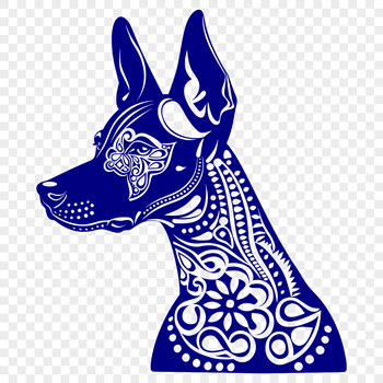 A high-resolution vector illustration of a Doberman Pinscher's head with detailed features.