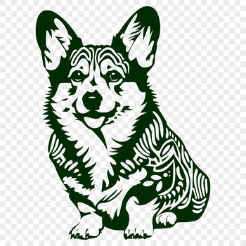 A full-body illustration of a seated Welsh Corgi, suitable for various design projects.