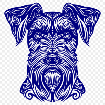 Close-up illustration of a Miniature Schnauzer's head with ornate details.
