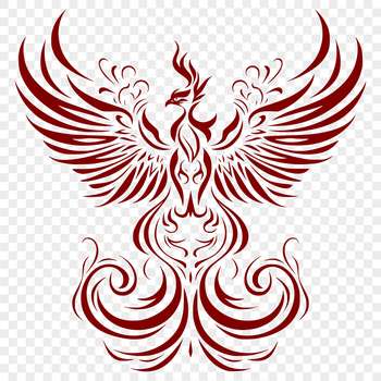 A stylized representation of the mythical Phoenix, depicted in full-body detail with intricate ornamentation.