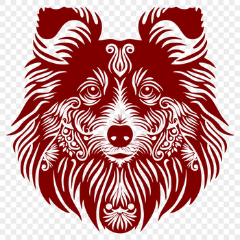 Shetland Sheepdog breed illustration with intricate details.