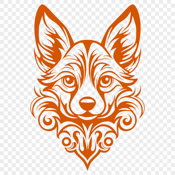 A detailed illustration of a Welsh Corgi's head, suitable for vector graphics design.