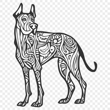 A full-body illustration of a Great Dane standing on its hind legs.