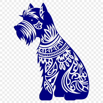 A full-body illustration of a miniature schnauzer breed, depicted in a sitting position.