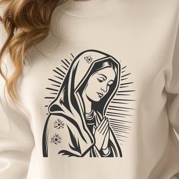 A detailed illustration of Our Lady, an ornate depiction of Virgin Mary.