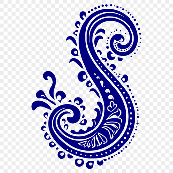 A stylized ornate pattern featuring a traditional paisley shape.
