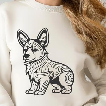 Ornate Standing Welsh Corgi SVG