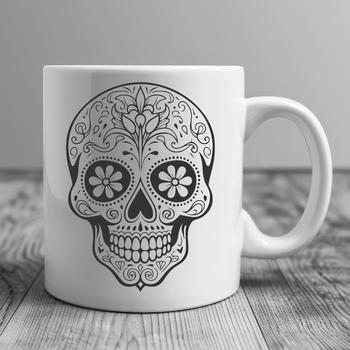 Illustrated witchcraft design with an ornate, gothic-inspired skull motif, suitable for Halloween-themed projects.