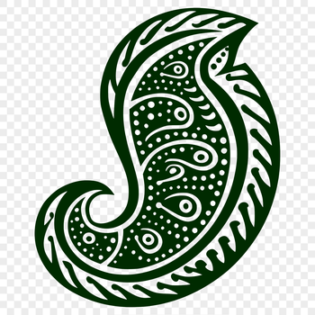 A stylized paisley shape with intricate details, suitable for digital design and printing.