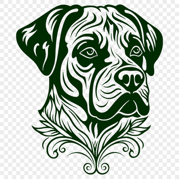 A detailed illustration of a Rottweiler's head with intricate features.