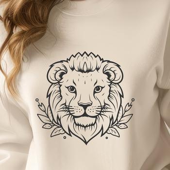 A regal lion's head with intricate details, suitable for vector art and commercial use.