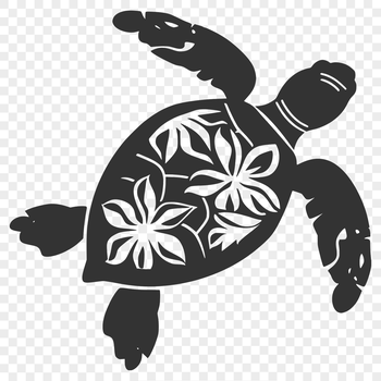 An ornate illustration of a full body sea turtle in a floral environment.
