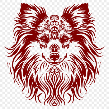 Illustration of a Shetland sheepdog's head with ornate details.