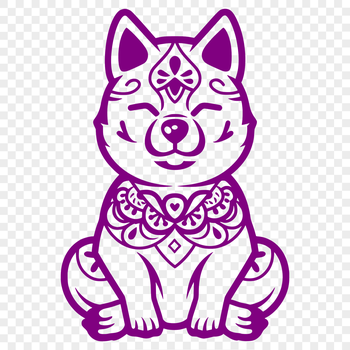 A full-body illustration of a sitting Shiba Inu dog with ornate details.
