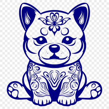 A stylized illustration of a full-body Shiba Inu sitting on its haunches, suitable for use in digital design projects.