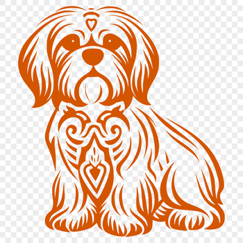 A small breed dog with a long coat sits in a relaxed pose.