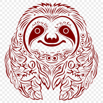 A sloth's head is depicted in ornate detail, making it suitable for various applications such as clip art or vector design.