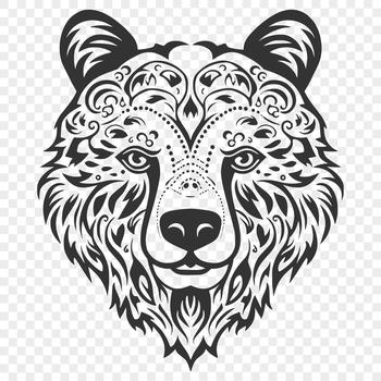 Detailed illustration of an ornate bear's head with intricate design elements.