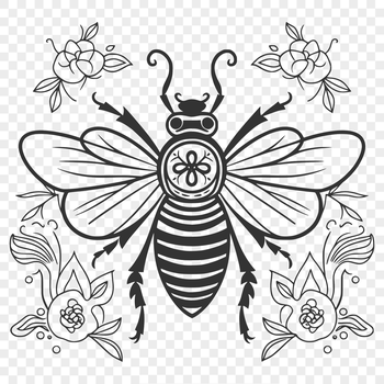 A detailed illustration of a bee's full body, ideal for gardening and craft projects.