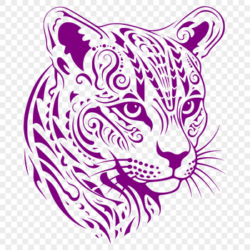 Close-up illustration of a South American ocelot's face with distinctive markings.