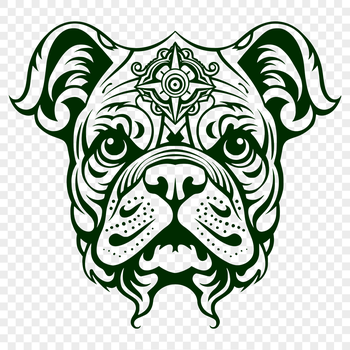A detailed illustration of a bulldog's head with intricate features, suitable for digital design and crafting projects.