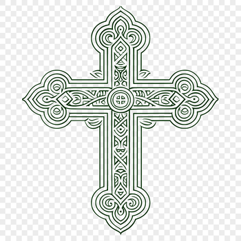 A traditional ornate cross design featuring a crucified figure, suitable for religious and spiritual contexts.