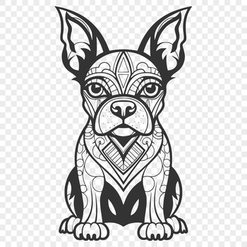 A detailed illustration of a sitting Boston Terrier dog from the front, suitable for personal or commercial use.