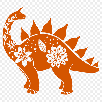 A prehistoric dino illustration with ornate floral details, depicted in full body form.