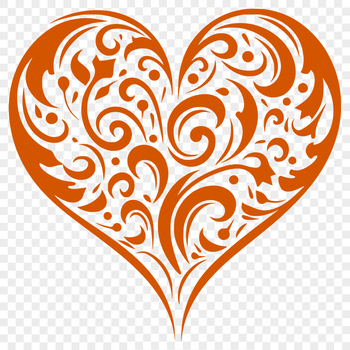 A stylized heart shape with intricate details, suitable for digital design and crafting projects.