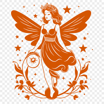 A mythical fairy depicted in intricate, ornate detail surrounded by floral elements.