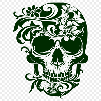 Ornate skull design suitable for Halloween crafts and tattoo inspiration.